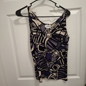 CHICO'S Travelers Sz 1 Medium Black Gray Geometric Slinky Travel Casual Tank Top